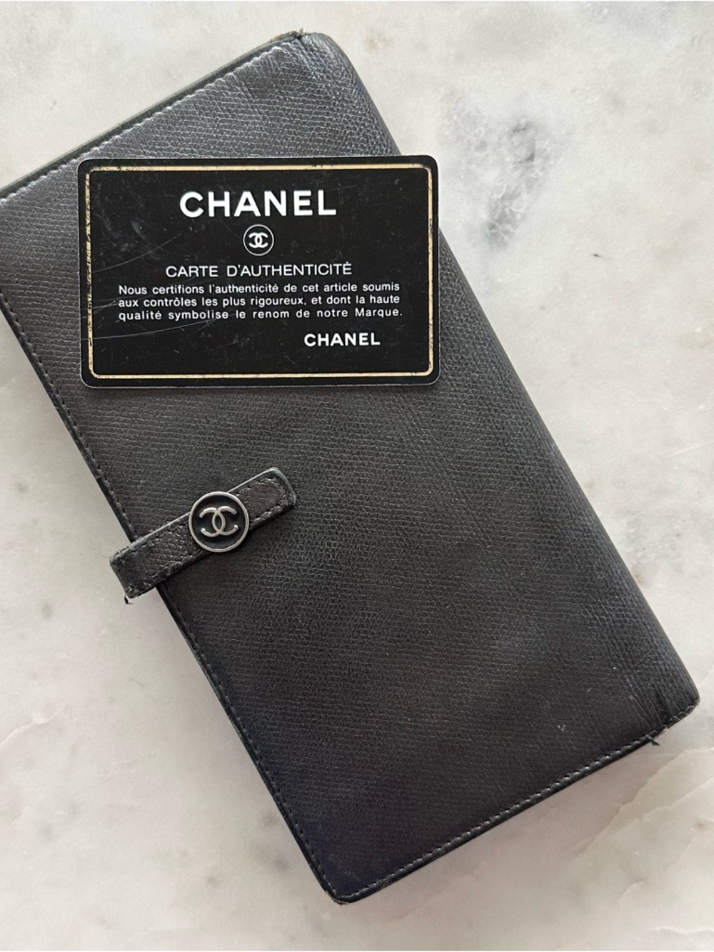 CHANEL Black Caviar Leather Long Wallet with CC Button